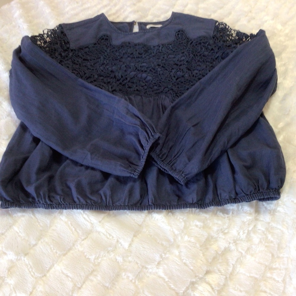 Abercrombie & Fitch Blue Long Sleeve Lace Top M - Picture 8 of 12